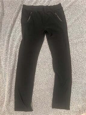 Slim Black Ponte Ankle Pants with Zip Pocket Detail